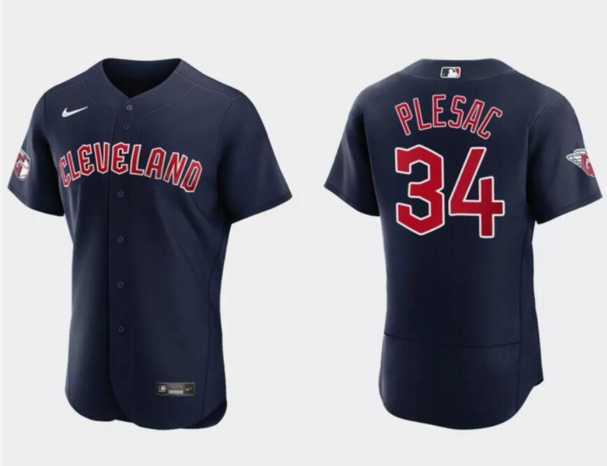 Youth Cleveland Guardians #34 Zach Plesac Navy Stitched Baseball Jersey